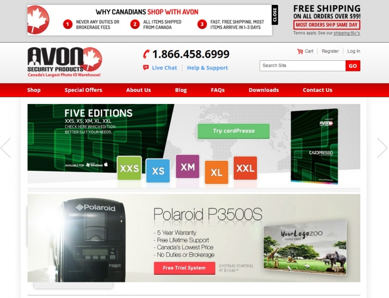 Screenshot of home page showing a variety of identification products and solutions.