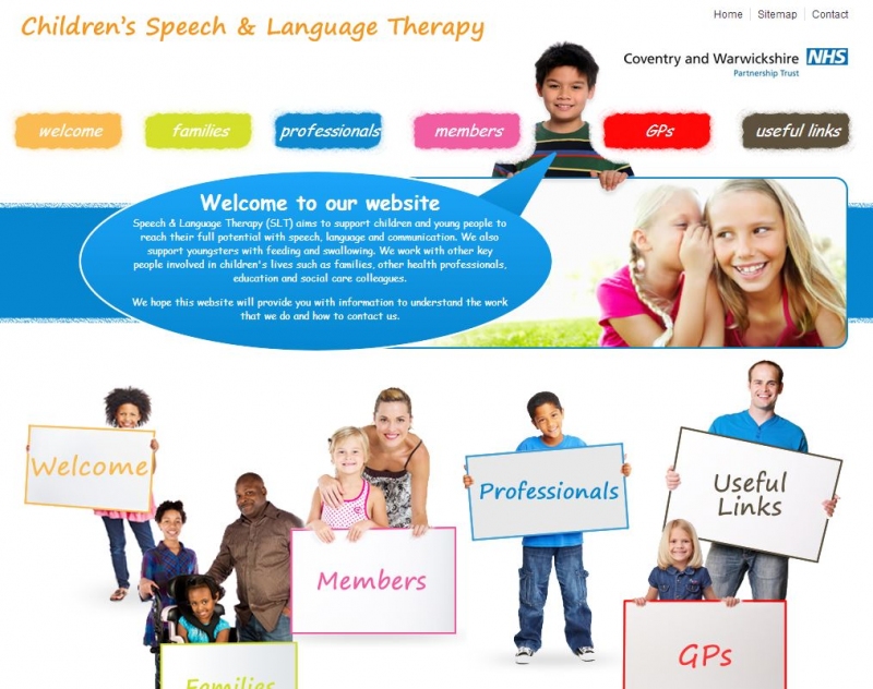 Children holding up placards on the landing page of this NHS website.