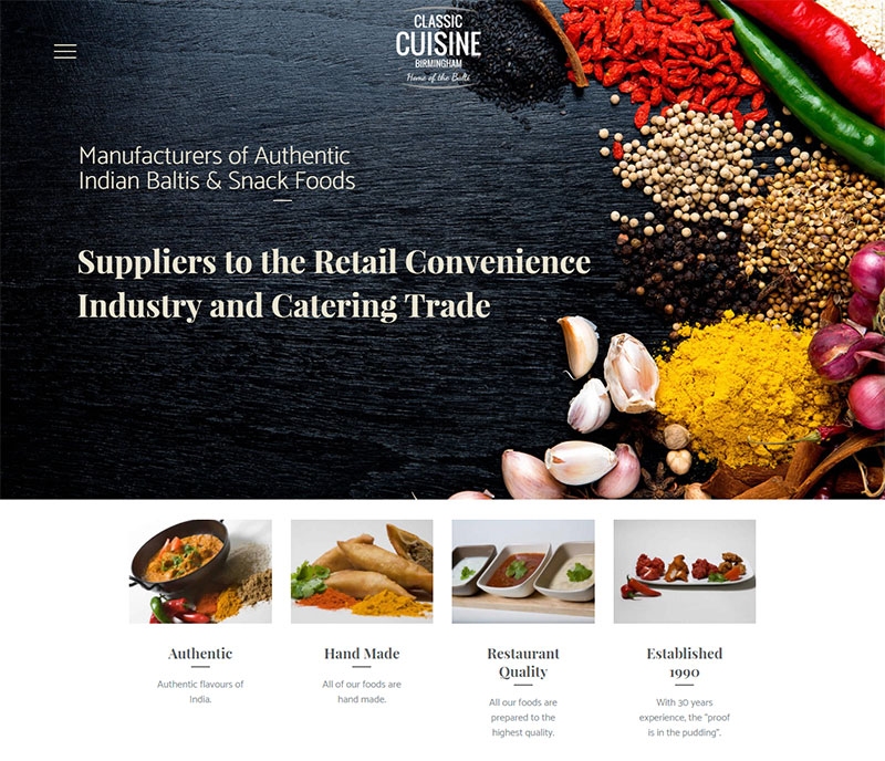 Indian spices aplenty on the Classic Cuisine home page banner