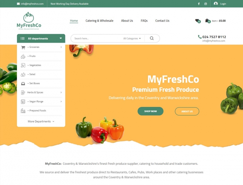 List of food items to purchase on website landing page