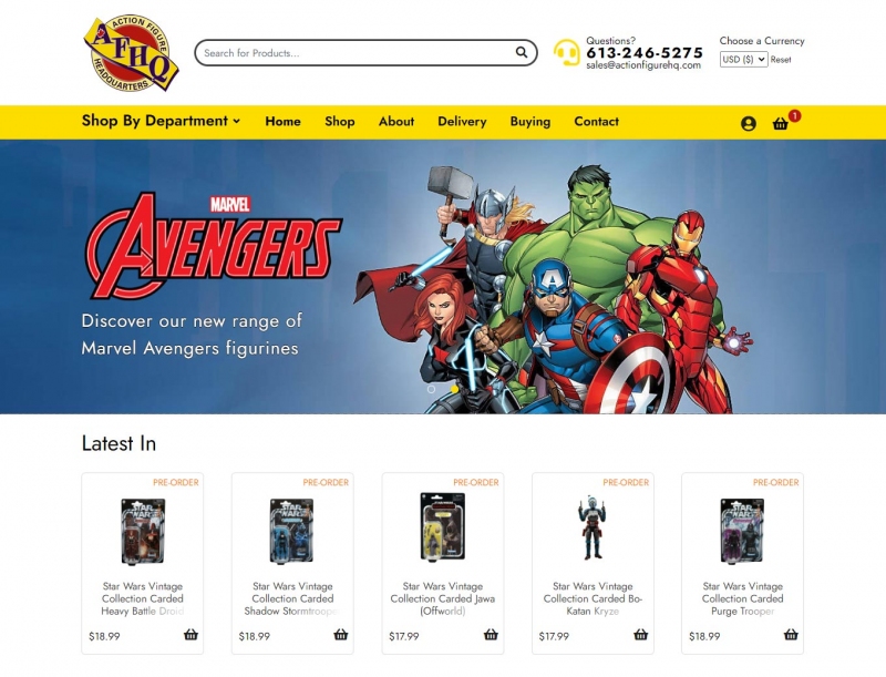 Action figures galore on the website landing page