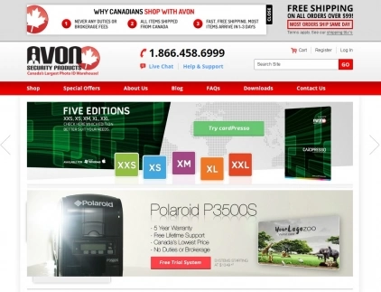 Home page of the Avon Security ecommerce website featuring different security products.