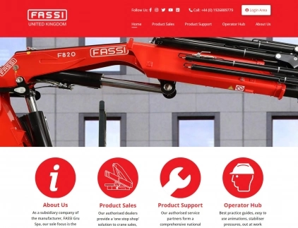 Red Fassi crane arm features on home page