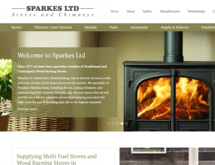 Roaring fire in a cast iron stove features on the Sparkes home page.