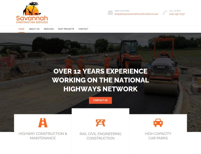 Home page closeup of the Savannah Construction web design