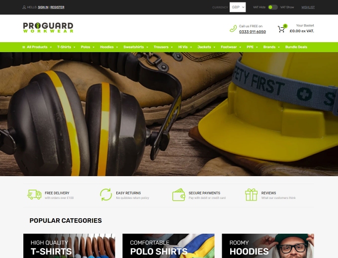 Workwear on the website home page