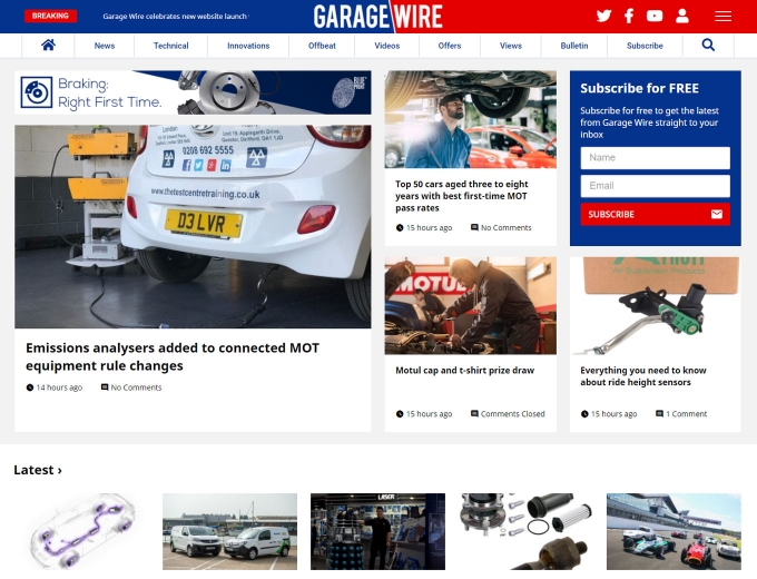 Home page of the Garage Wire website design